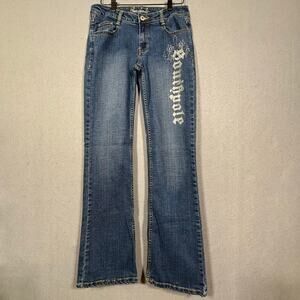 Southpole Wide Leg Jeans Sz 7 Y2K Streetwear Blue Denim Logo Graphic Baggy VTG